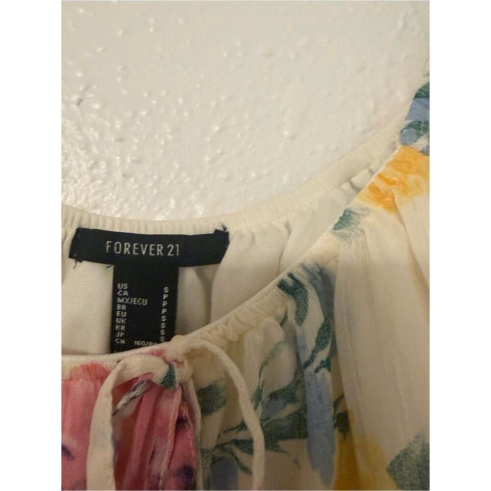 Forever 21 Floral Scoop-Neck Long Sleeve Blouse - Pink & Yellow on Cream - Picture 2 of 6